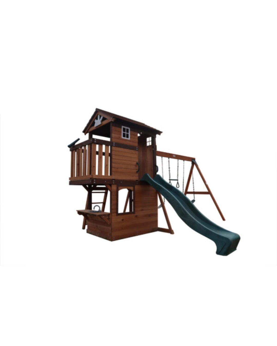 Mount Peak - Elbrus Swing Set & Playhouse with wooden roof Mount Peak - Elbrus Swing Set & Playhouse with wooden roof